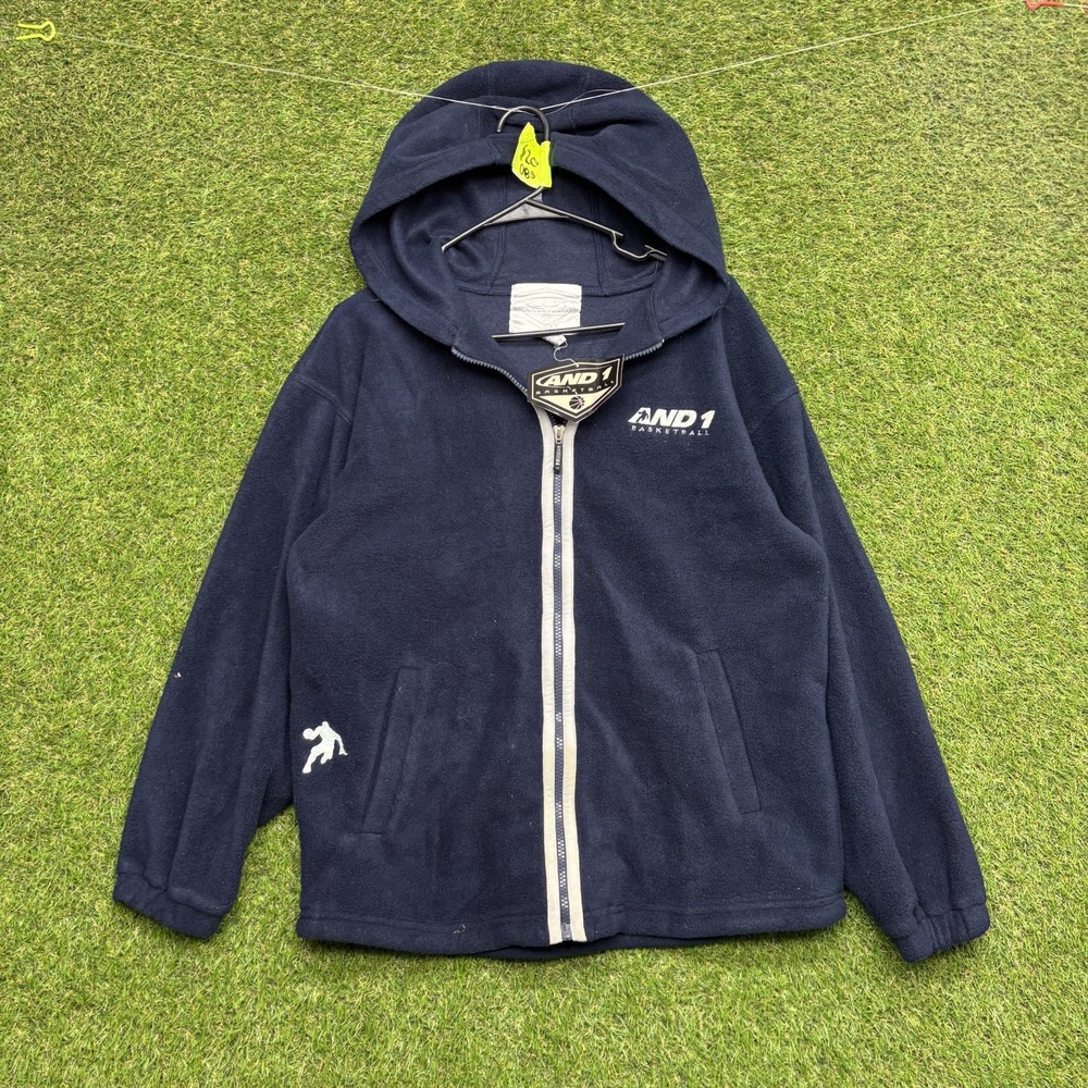Vintage And1 Hoodie Youth Large Basketball 90s Blue Hip Hop Fleece y2k Zip NWT